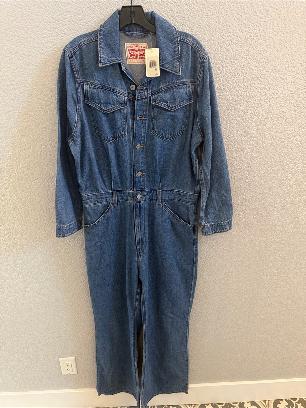 Levi’s Blue Overalls Wide Leg Long Sleeve Denim Jumpsuit Size Large - Picture 3 of 8